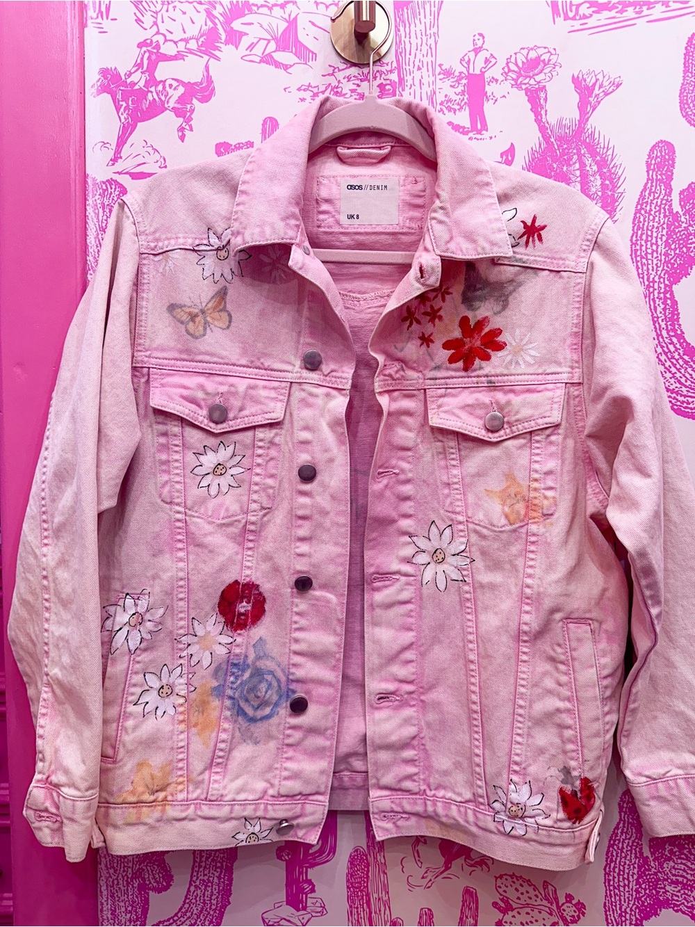 ASOS Hand-Painted Pink Floral Denim Jacket